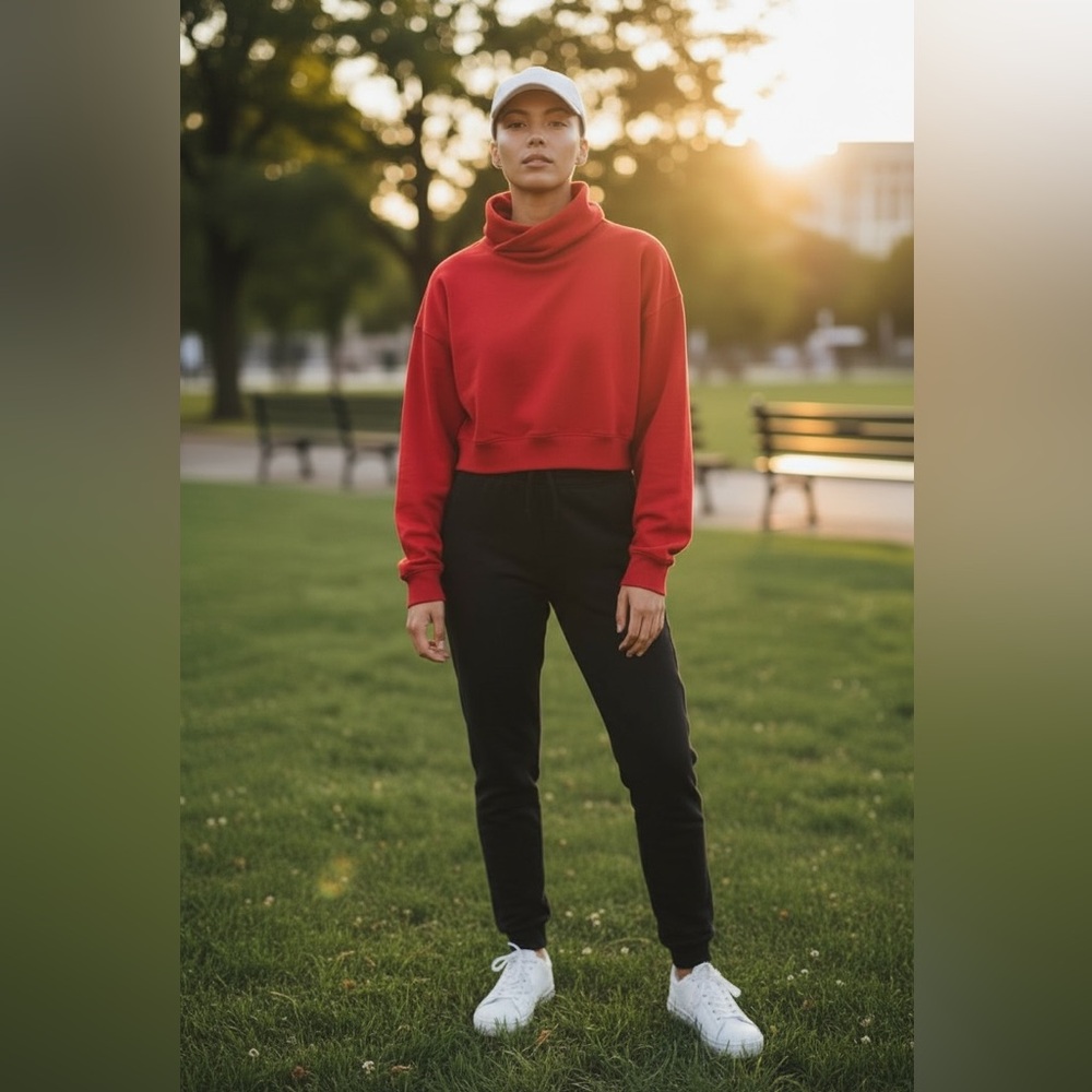 SHPCHNZY Red 100% Thick Cotton Cropped Sweatshirt Hoodie Medium